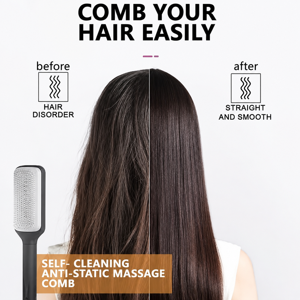 Premium Hair Comb Rotating Detangler Brush for Curly Hair, Anti-Frizz Self Cleaning Hair Brush with Flexible Bristles, Scalp Massage Comb for Men Women Kids