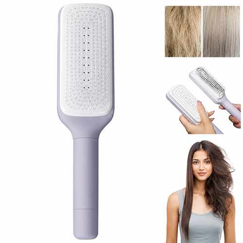 Premium Hair Comb Rotating Detangler Brush for Curly Hair, Anti-Frizz Self Cleaning Hair Brush with Flexible Bristles, Scalp Massage Comb for Men Women Kids
