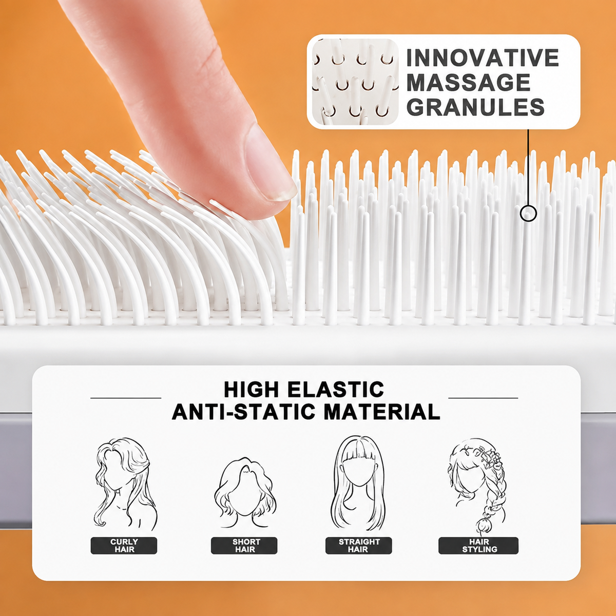 Premium Hair Comb Rotating Detangler Brush for Curly Hair, Anti-Frizz Self Cleaning Hair Brush with Flexible Bristles, Scalp Massage Comb for Men Women Kids