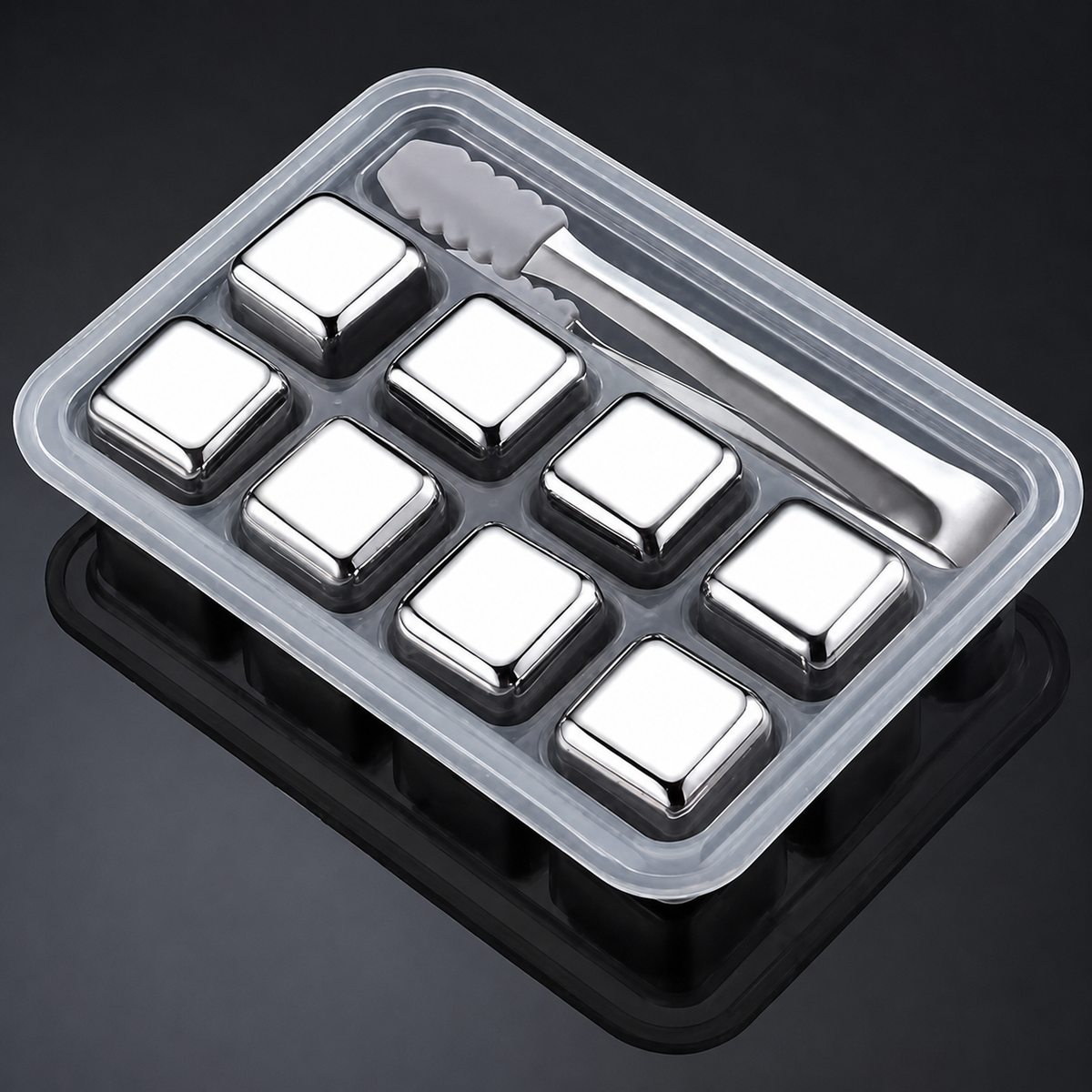 8Pcs Stainless Steel Whiskey Stones Ice Cubes with Tongs &amp; Container - Food Grade Quick-Frozen Ice for Wine - Metal Ice Cubes for Chilling Red Wine